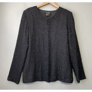 Laurence Kazar Jacket Women Size Medium Black Silk Heavily Beaded Evening Formal